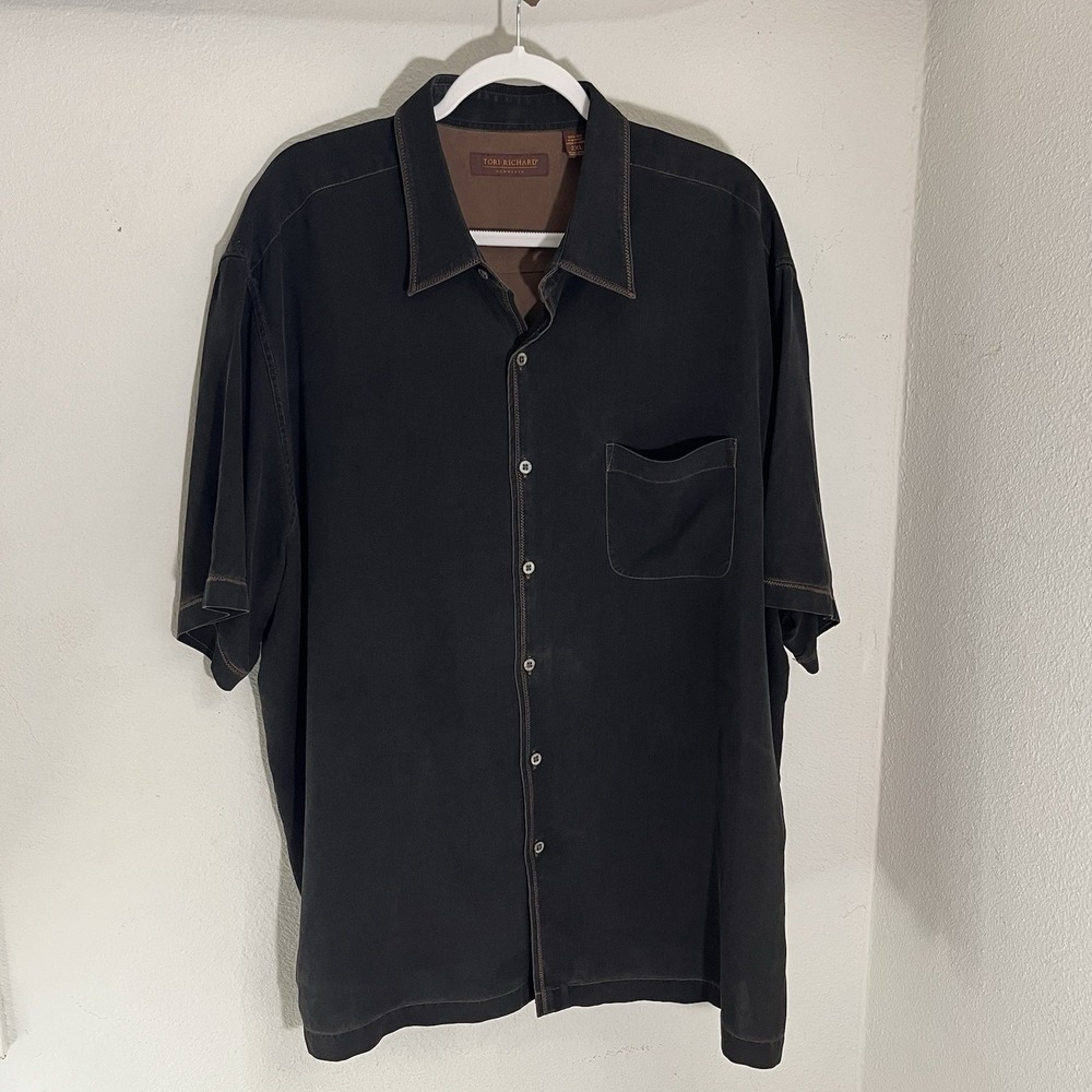 Tori Richard Shirt Men's Size 2XL Charcoal 100% Silk Hawaiian Bowling Button Up